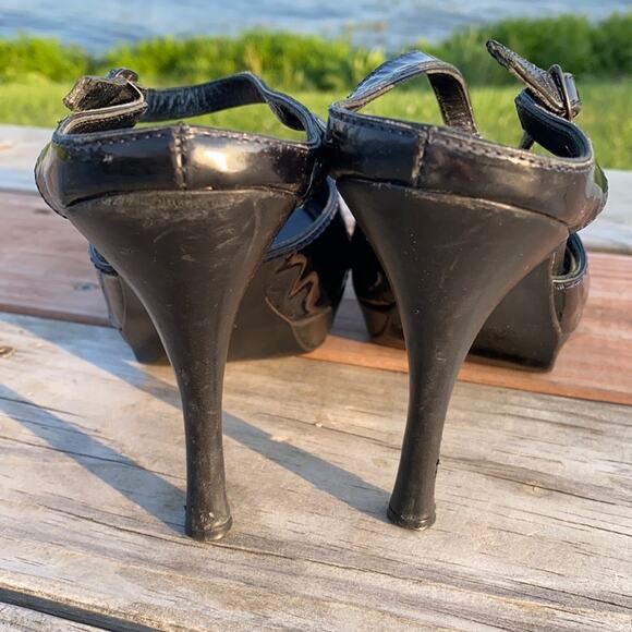 Neil Barrett Women's Black Patent Leather Cutout Peep Toe Platform Heels Size 38 - Picture 6 of 12